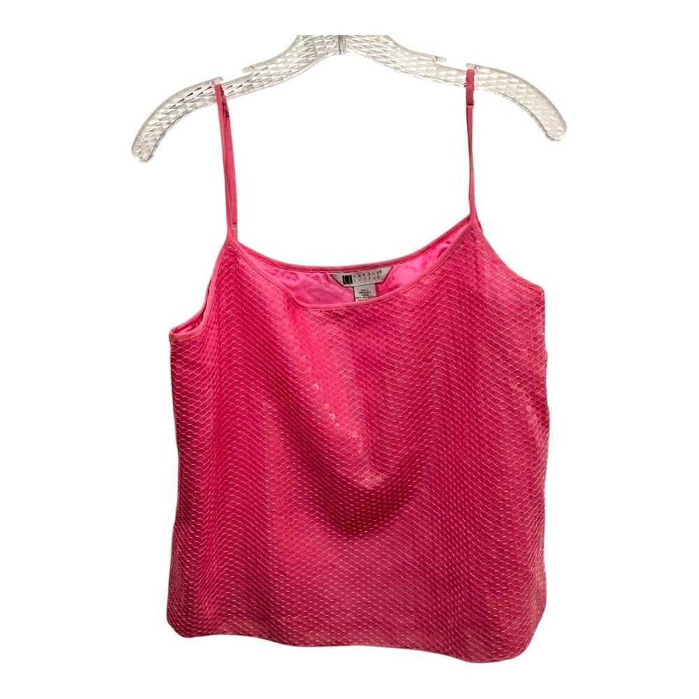 Carole Little Sequin Silk Camisole Womens Size XL Adjust Straps Side Zip Pink